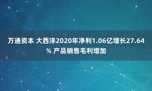 万通资本 大西洋2020年净利1.06亿增长27.64% 产品销售毛利增加