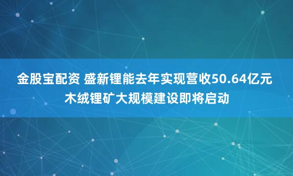 金股宝配资 盛新锂能去年实现营收50.64亿元 木绒锂矿大规模建设即将启动
